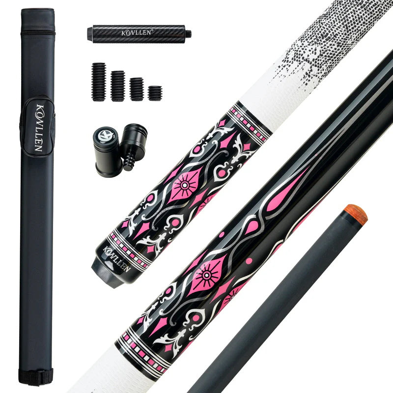 KONLLEN AK-02F Carbon Fiber Pool Cue Stick with 12.5mm Tip Pink Leather Grip Low Deflection Suitable for Woman for Billiard Cue