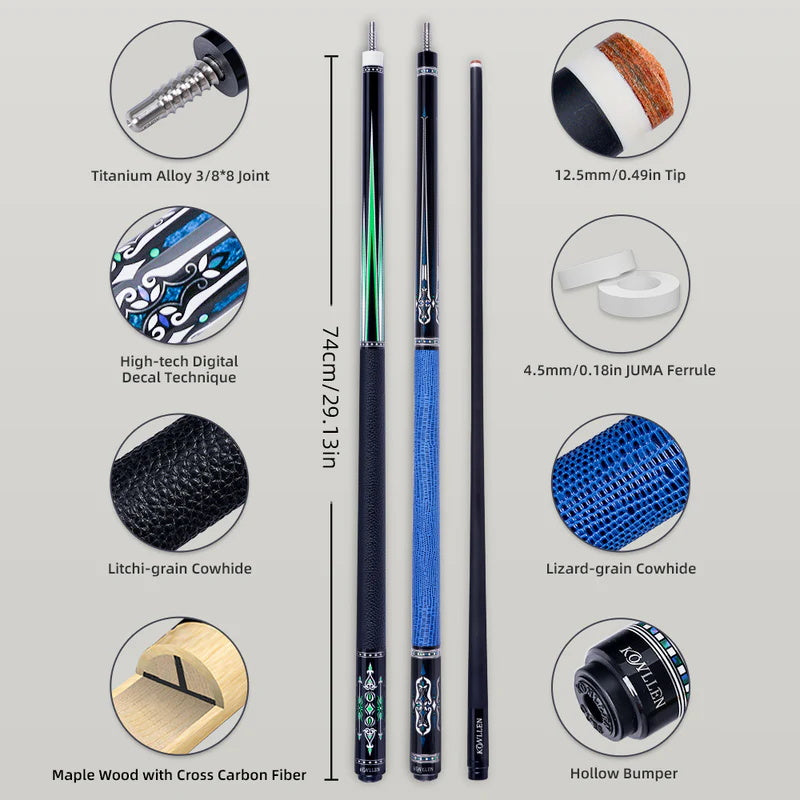 Konllen Spectra Series – Midnight Black / Granny Smith Pool Cue – AK-03F