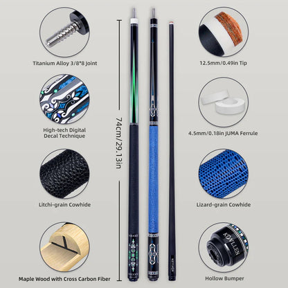Konllen Spectra Series – Midnight Black / Granny Smith Pool Cue – AK-03F