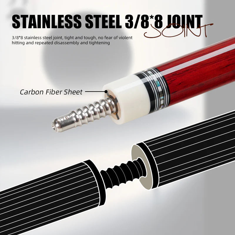 KONLLEN Carbon Fiber Pool Cue - AXA Series - Handmade Inlay Cues Stick Precision and Stability Professional Low Deflection Pool Stick with Wooden Pool Cue Box