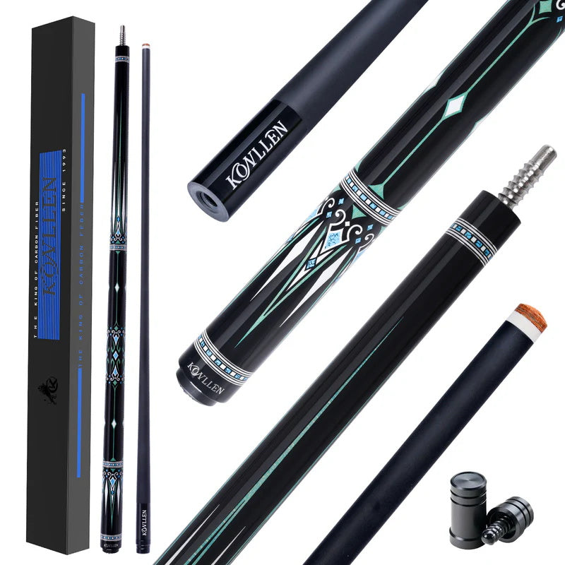 KONLLEN AK-15WBF Series Carbon Fiber Pool Cue Stick Professional Cues Leather Wrap/Wrapless Full Carbon Technology Low Deflection Billiard Cue Stick 147cm 12.5mm Tip