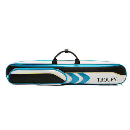 TROUFY 7-Hole Pool Cue Case - Holds 3 Butts & 4 Shafts, Premium PU Leather, Red/Blue/Gray