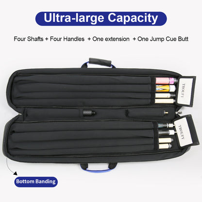 - TROUFY 8-Hole Pool Cue Case - Holds 4 Shafts & 4 Butts, PU Leather Waterproof Billiard Cue Bag (Yellow/Black/Blue)