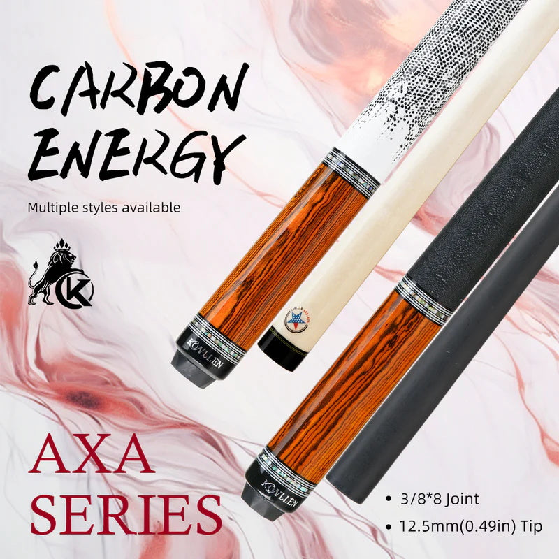 KONLLEN Carbon Fiber Pool Cue - AXA Series - Handmade Inlay Cues Stick Precision and Stability Professional Low Deflection Pool Stick with Wooden Pool Cue Box