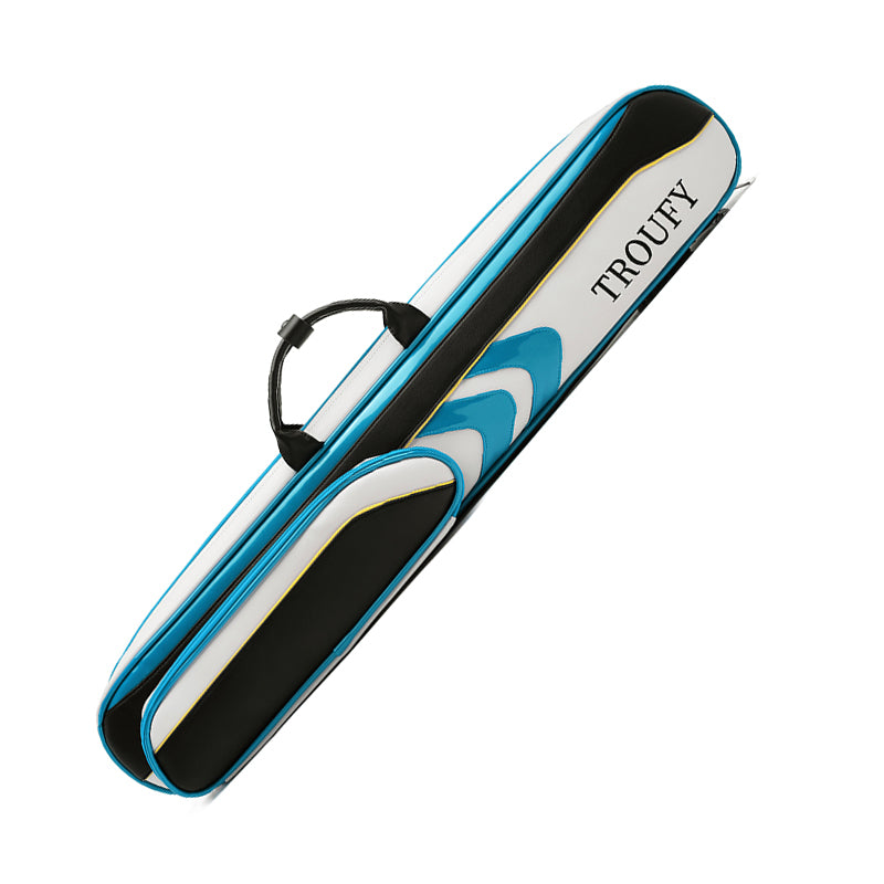 TROUFY 7-Hole Pool Cue Case - Holds 3 Butts & 4 Shafts, Premium PU Leather, Red/Blue/Gray