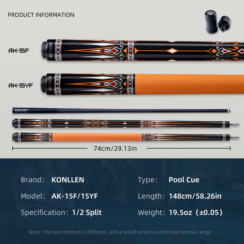 Konllen Kaleidoscope Series – Ember / No Wrap Pool Cue – AK-15F