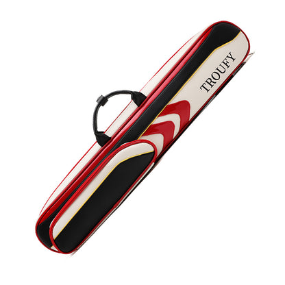 TROUFY 7-Hole Pool Cue Case - Holds 3 Butts & 4 Shafts, Premium PU Leather, Red/Blue/Gray