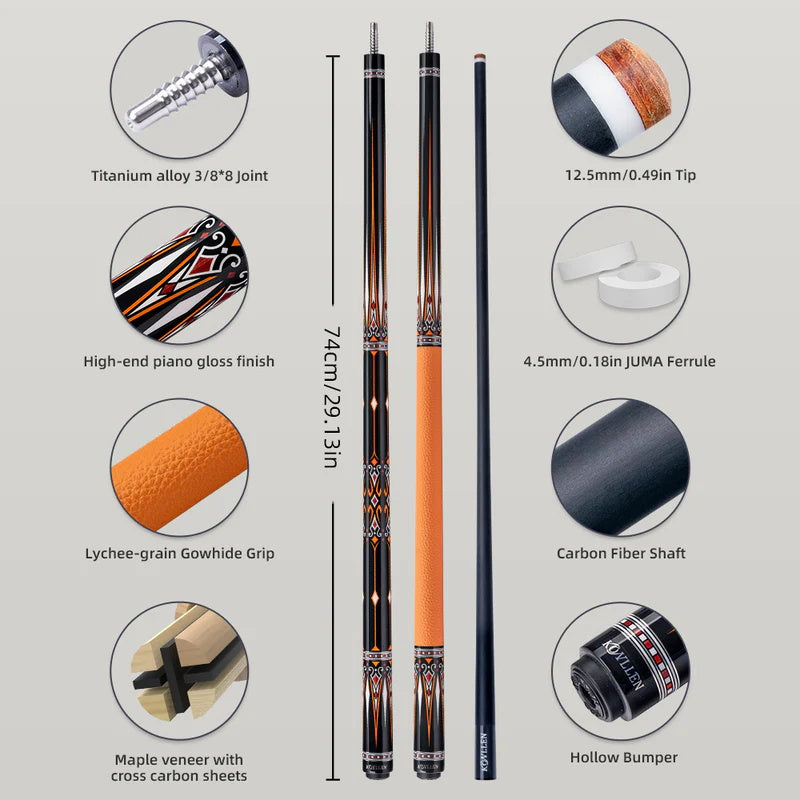 Konllen Kaleidoscope Series – Ember / No Wrap Pool Cue – AK-15F