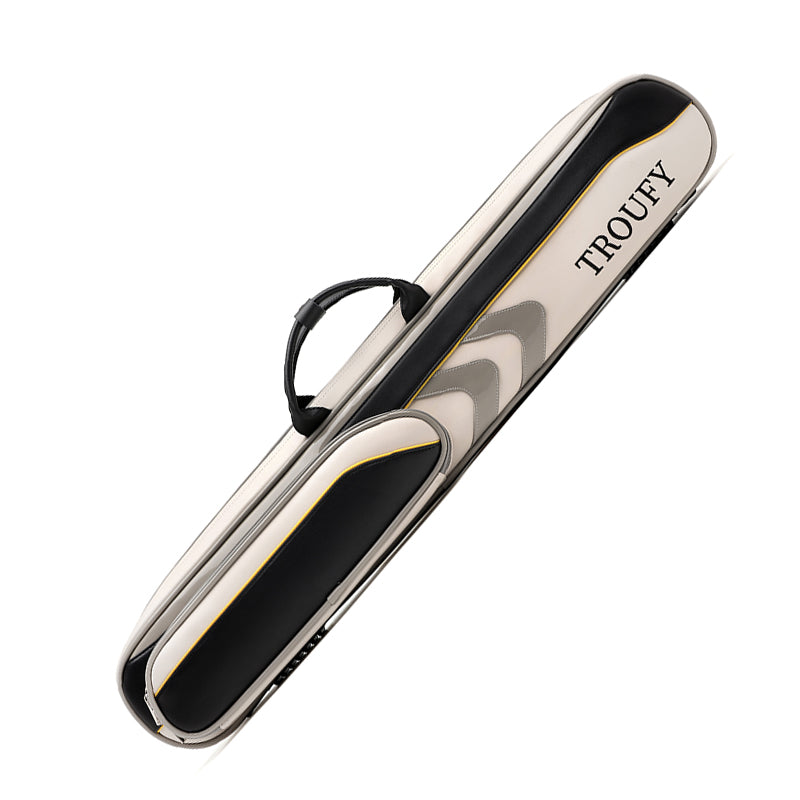 TROUFY 7-Hole Pool Cue Case - Holds 3 Butts & 4 Shafts, Premium PU Leather, Red/Blue/Gray