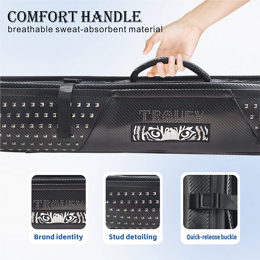 TROUFY 9 Holes Carbon Texture Pool Cue Case | Holds 5 Shafts & 4 Butts | Waterproof PU Leather | Black, Red, Grey