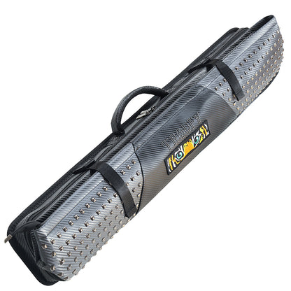 TROUFY 9 Holes Carbon Texture Pool Cue Case | Holds 5 Shafts & 4 Butts | Waterproof PU Leather | Black, Red, Grey