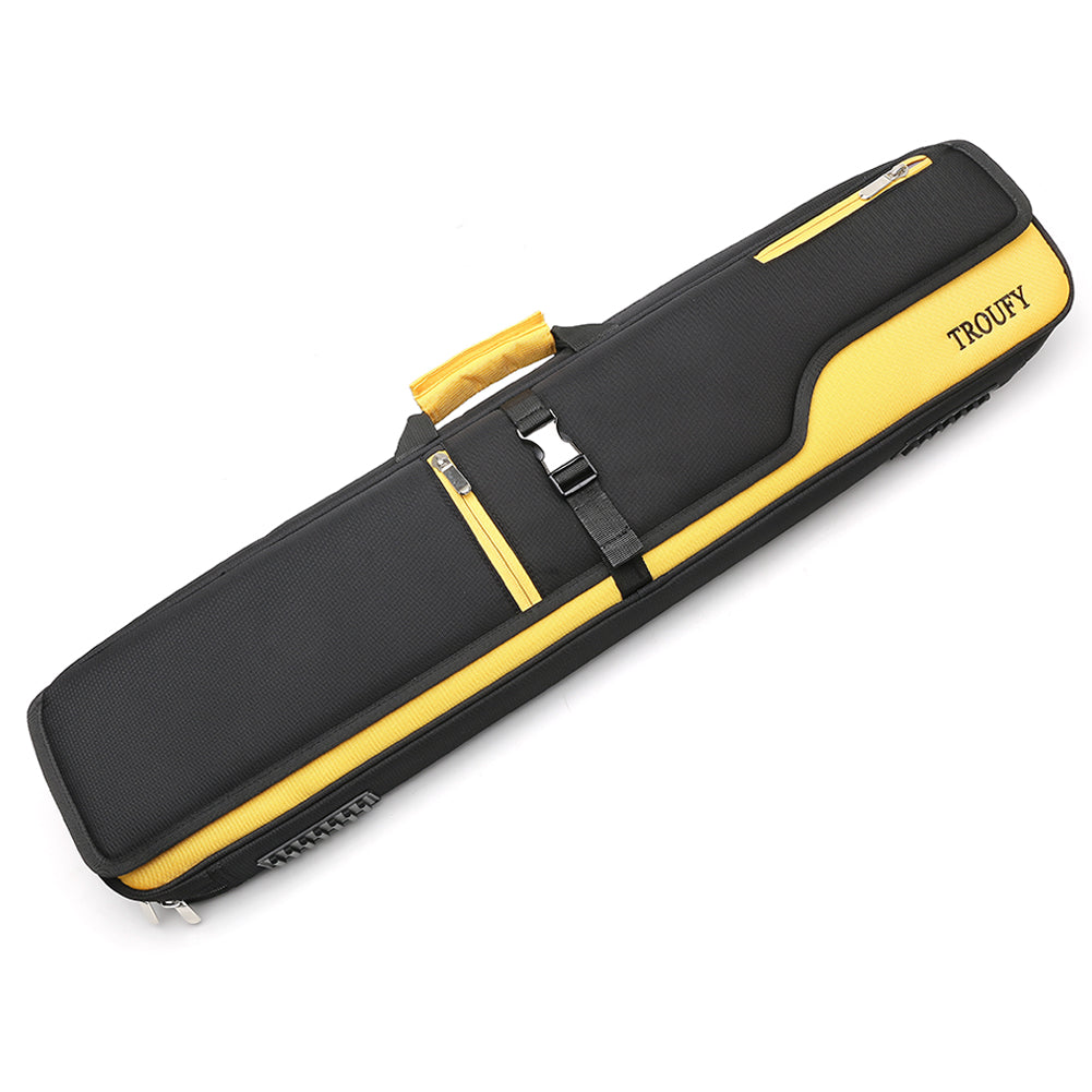 TROUFY 8-Hole Pool Cue Case - Holds 4 Butts & 4 Shafts, Premium Oxford Cloth, Waterproof Dustproof, Color Block (Yellow/Black/Blue)