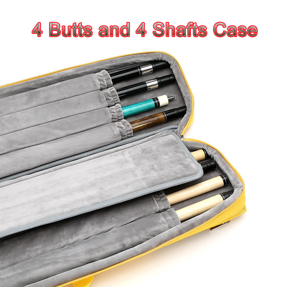 TROUFY 8-Hole Pool Cue Case - Holds 4 Butts & 4 Shafts, Premium Oxford Cloth, Waterproof Dustproof, Color Block (Yellow/Black/Blue)