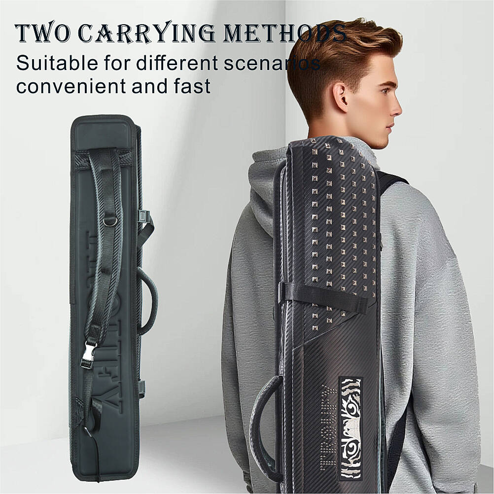 TROUFY 9 Holes Carbon Texture Pool Cue Case | Holds 5 Shafts & 4 Butts | Waterproof PU Leather | Black, Red, Grey