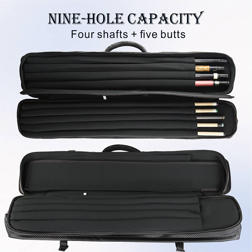 TROUFY 9 Holes Carbon Texture Pool Cue Case | Holds 5 Shafts & 4 Butts | Waterproof PU Leather | Black, Red, Grey