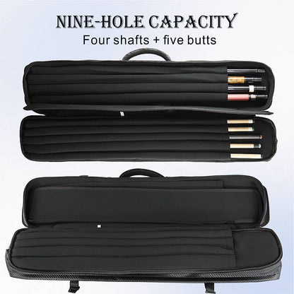 TROUFY 9 Holes Carbon Texture Pool Cue Case | Holds 5 Shafts & 4 Butts | Waterproof PU Leather | Black, Red, Grey
